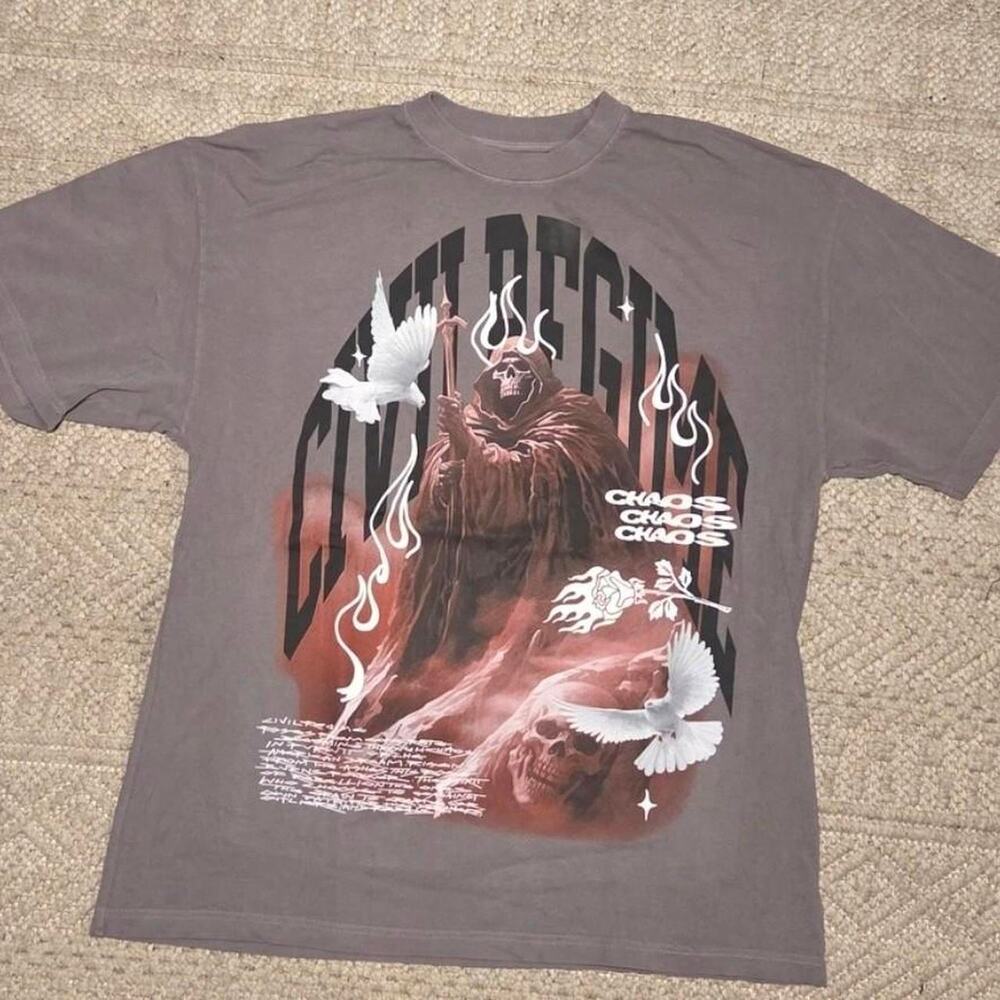 Civil Regime Chaos Graphic T-Shirt Brown Size XL NWOT
